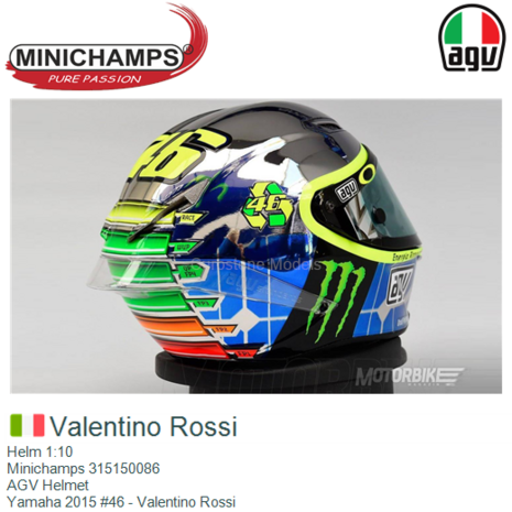 Helm 1:10 | Minichamps 315150086 | AGV Helmet | Yamaha 2015 #46 - Valentino Rossi