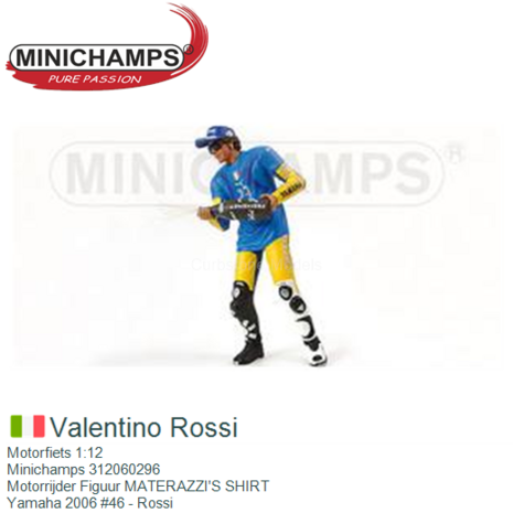 Motorfiets 1:12 | Minichamps 312060296 | Motorrijder Figuur MATERAZZI'S SHIRT | Yamaha 2006 #46 - Rossi