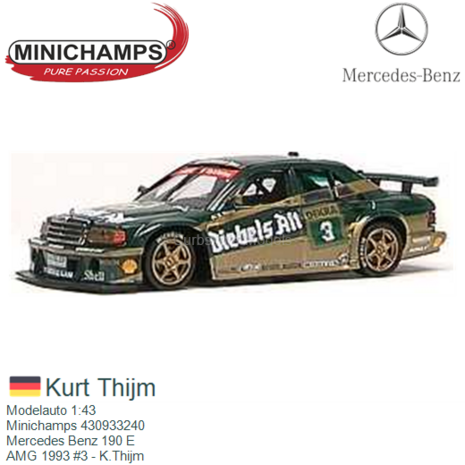 Modelauto 1:43 | Minichamps 430933240 | Mercedes Benz 190 E | AMG 1993 #3 - K.Thijm