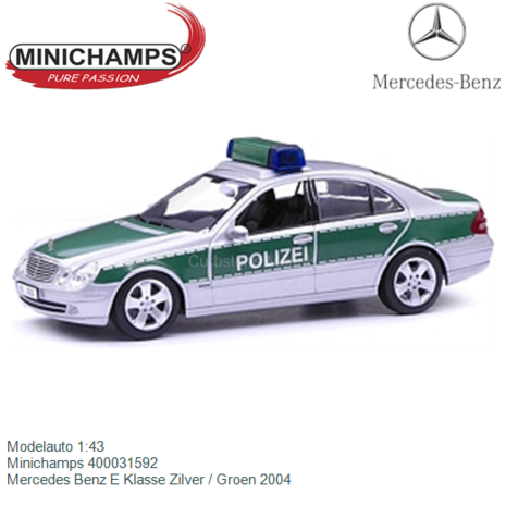 Modelauto 1:43 | Minichamps 400031592 | Mercedes Benz E Klasse Zilver / Groen 2004