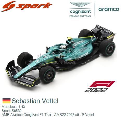 Modelauto 1:43 | Spark S8530 | AMR Aramco Congizant F1 Team AMR22 2022 #5 - S.Vettel