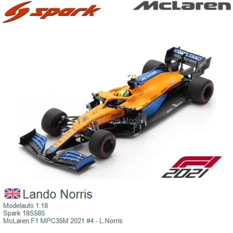 Modelauto 1:18 | Spark 18S585 | McLaren F1 MPC35M 2021 #4 - L.Norris