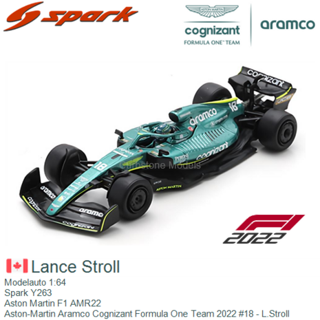 Modelauto 1:64 | Spark Y263 | Aston Martin F1 AMR22 | Aston-Martin Aramco Cognizant Formula One Team 2022 #18 - L.Stroll
