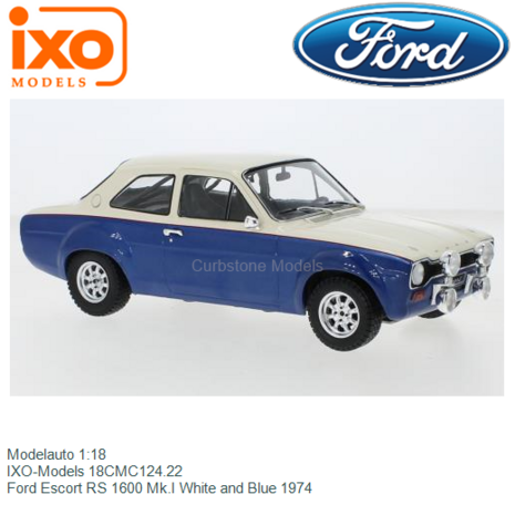 Modelauto 1:18 | IXO-Models 18CMC124.22 | Ford Escort RS 1600 Mk.I White and Blue 1974