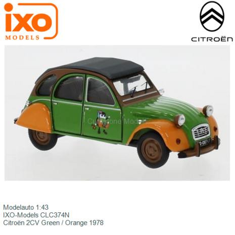 Modelauto 1:43 | IXO-Models CLC374N | Citroën 2CV Green / Orange 1978