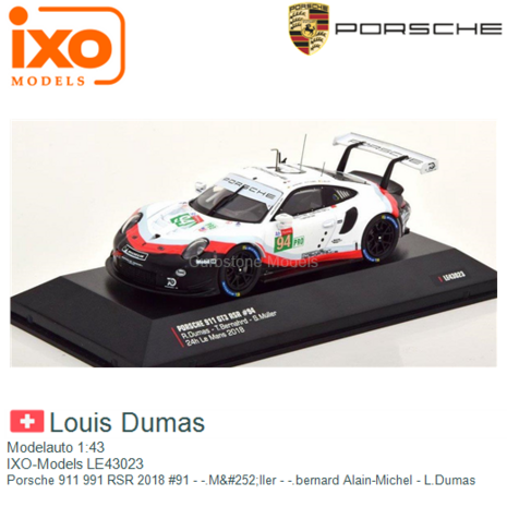 Modelauto 1:43 | IXO-Models LE43023 | Porsche 911 991 RSR 2018 #91 - -.M&#252;ller - -.bernard Alain-Michel - L.Dumas