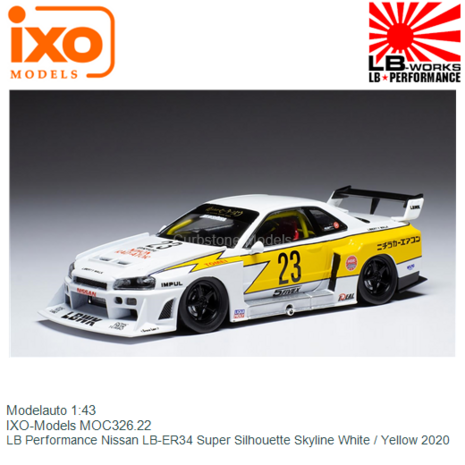Modelauto 1:43 | IXO-Models MOC326.22 | LB Performance Nissan LB-ER34 Super Silhouette Skyline White / Yellow 2020