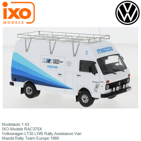 Modelauto 1:43 | IXO-Models RAC375X | Volkswagen LT35 LWB Rally Assistance Van | Mazda Rally Team Europe 1989