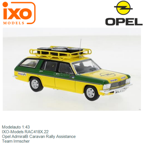 Modelauto 1:43 | IXO-Models RAC418X.22 | Opel AdmiralB Caravan Rally Assistance | Team Irmscher