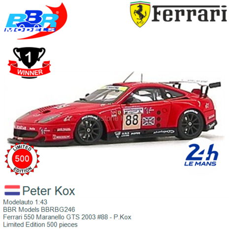 Modelauto 1:43 | BBR Models BBRBG246 | Ferrari 550 Maranello GTS 2003 #88 - P.Kox
