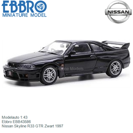 Modelauto 1:43 | Ebbro EBB43586 | Nissan Skyline R33 GTR Zwart 1997