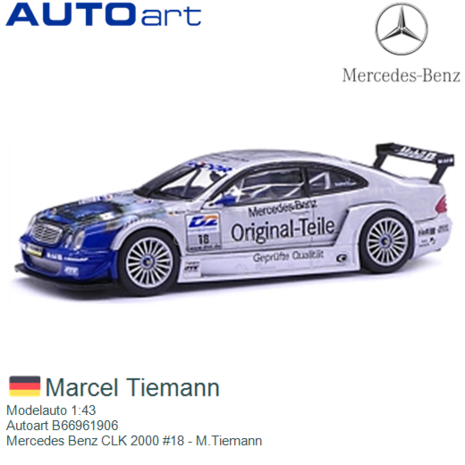 Modelauto 1:43 | Autoart B66961906 | Mercedes Benz CLK 2000 #18 - M.Tiemann