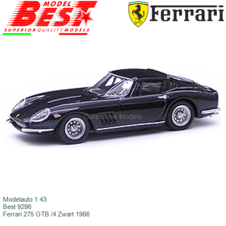Modelauto 1:43 | Best 9296 | Ferrari 275 GTB /4 Zwart 1966