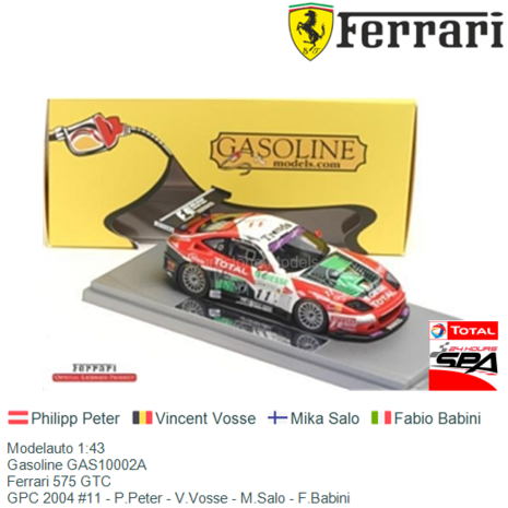 Modelauto 1:43 | Gasoline GAS10002A | Ferrari 575 GTC | GPC 2004 #11 - P.Peter - V.Vosse - M.Salo - F.Babini