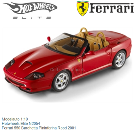 Modelauto 1:18 | Hotwheels Elite N2054 | Ferrari 550 Barchetta Pininfarina Rood 2001