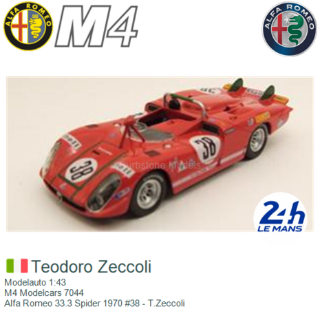 Modelauto 1:43 | M4 Modelcars 7044 | Alfa Romeo 33.3 Spider 1970 #38 - T.Zeccoli