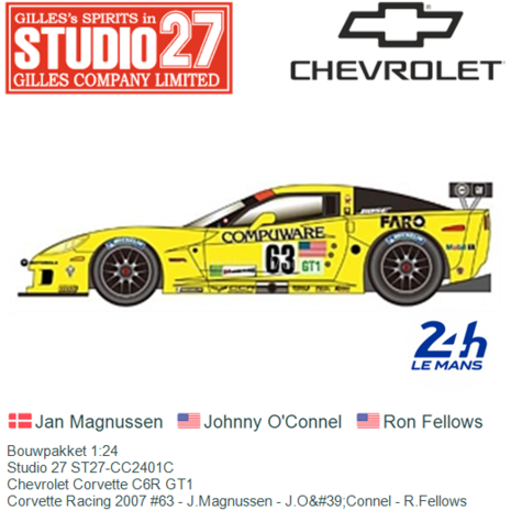 Bouwpakket 1:24 | Studio 27 ST27-CC2401C | Chevrolet Corvette C6R GT1 | Corvette Racing 2007 #63 - J.Magnussen - J.O&#39;Co