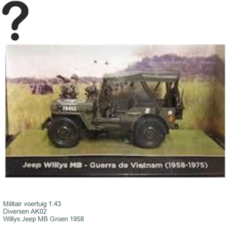 Militair voertuig 1:43 | Diversen AK02 | Willys Jeep MB Groen 1958