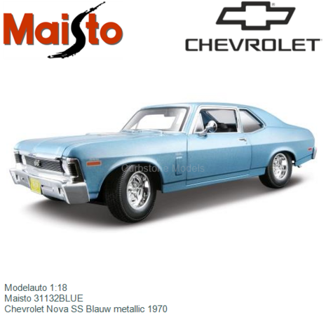 Modelauto 1:18 | Maisto 31132BLUE | Chevrolet Nova SS Blauw metallic 1970