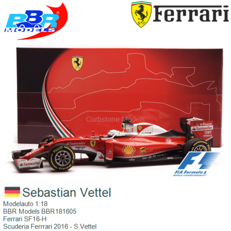 Modelauto 1:18 | BBR Models BBR181605 | Ferrari SF16-H | Scuderia Ferrrari 2016 - S.Vettel