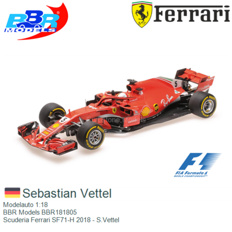 Modelauto 1:18 | BBR Models BBR181805 | Scuderia Ferrari SF71-H 2018 - S.Vettel