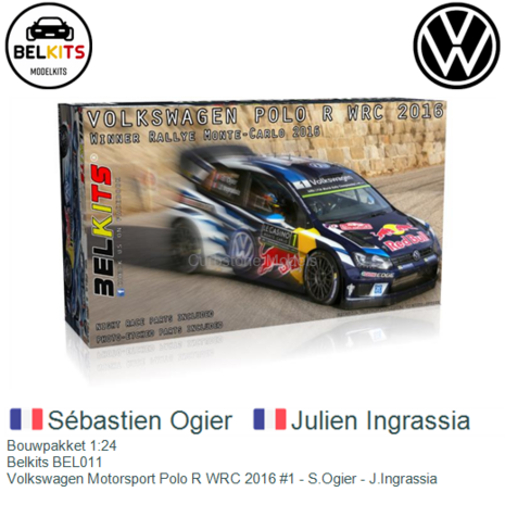 Bouwpakket 1:24 | Belkits BEL011 | Volkswagen Motorsport Polo R WRC 2016 #1 - S.Ogier - J.Ingrassia