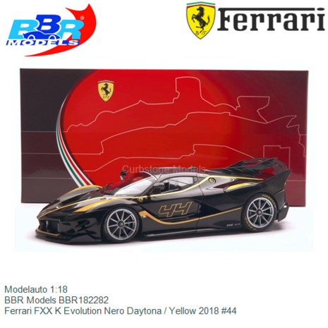 Modelauto 1:18 | BBR Models BBR182282 | Ferrari FXX K Evolution Nero Daytona / Yellow 2018 #44