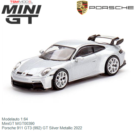 Modelauto 1:64 | MiniGT MGT00390 | Porsche 911 GT3 (992) GT Silver Metallic 2022