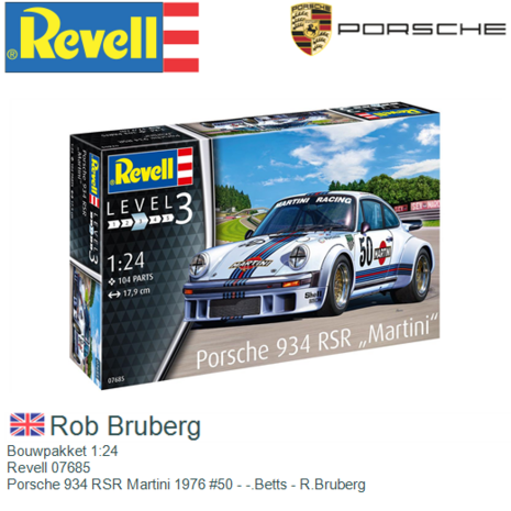 Bouwpakket 1:24 | Revell 07685 | Porsche 934 RSR Martini 1976 #50 - -.Betts - R.Bruberg