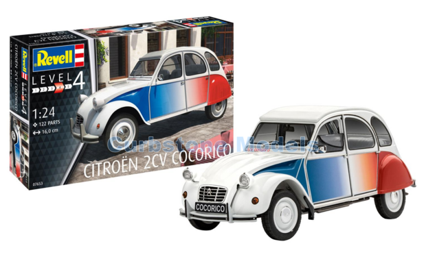 Bouwpakket 1:24 | Revell 07653 | Citroën 2CV Cocorico Blue / white / red 1986