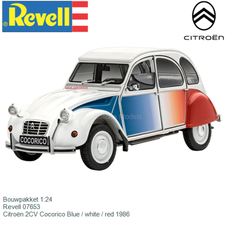 Bouwpakket 1:24 | Revell 07653 | Citroën 2CV Cocorico Blue / white / red 1986