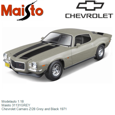 Modelauto 1:18 | Maisto 31131GREY | Chevrolet Camaro Z/28 Grey and Black 1971