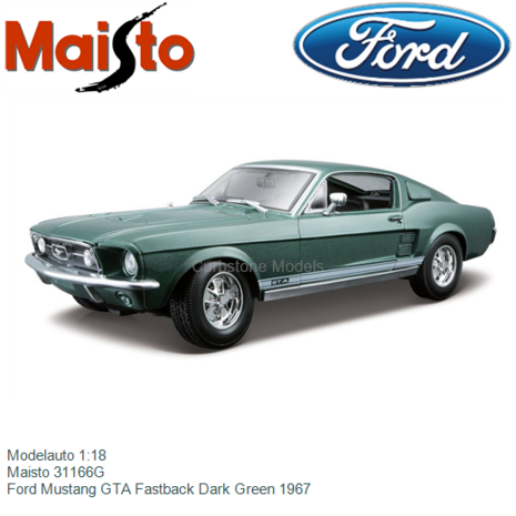 Modelauto 1:18 | Maisto 31166G | Ford Mustang GTA Fastback Dark Green 1967