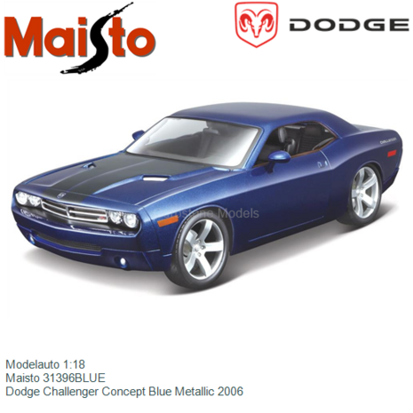 Modelauto 1:18 | Maisto 31396BLUE | Dodge Challenger Concept Blue Metallic 2006