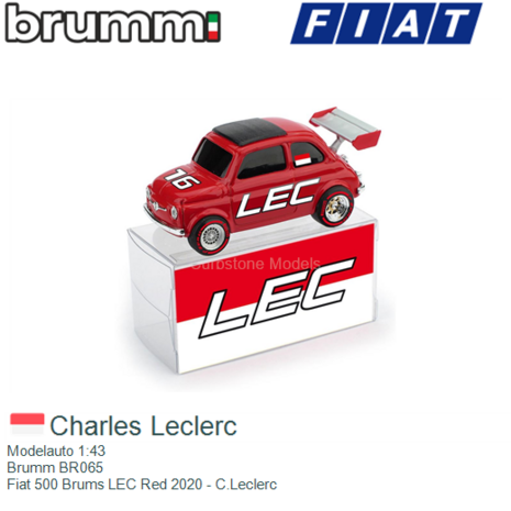 Modelauto 1:43 | Brumm BR065 | Fiat 500 Brums LEC Red 2020 - C.Leclerc