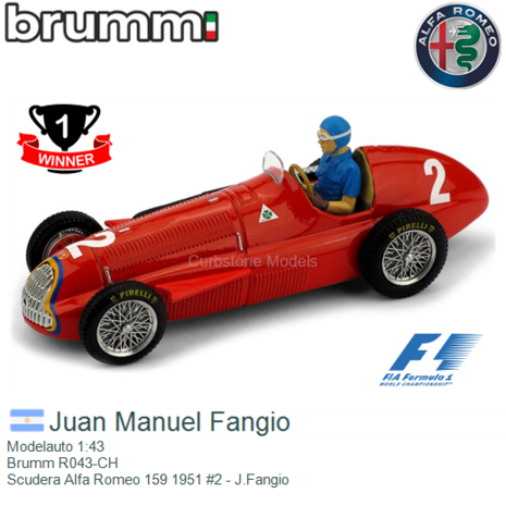 Modelauto 1:43 | Brumm R043-CH | Scudera Alfa Romeo 159 1951 #2 - J.Fangio