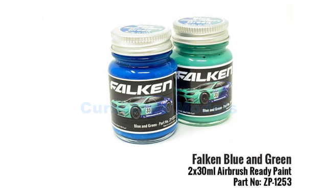 Verf  | Zero Paints ZP-1253/30 | Airbrush Paint set 2x 30ml Falken Motorsport Blue and Green