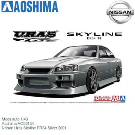 Modelauto 1:43 | Aoshima AO06134 | Nissan Uras Skyline ER34 Silver 2001