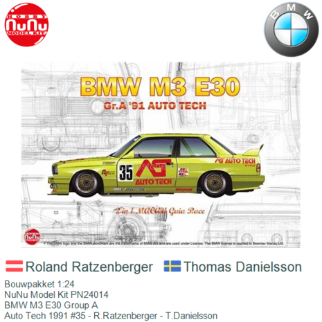 Bouwpakket 1:24 | NuNu Model Kit PN24014 | BMW M3 E30 Group A | Auto Tech 1991 #35 - R.Ratzenberger - T.Danielsson