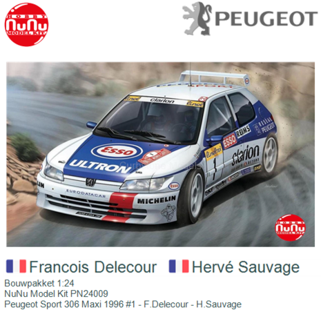 Bouwpakket 1:24 | NuNu Model Kit PN24009 | Peugeot Sport 306 Maxi 1996 #1 - F.Delecour - H.Sauvage