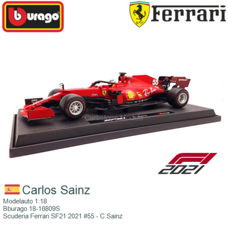 Modelauto 1:18 | Bburago 18-16809S | Scuderia Ferrari SF21 2021 #55 - C.Sainz