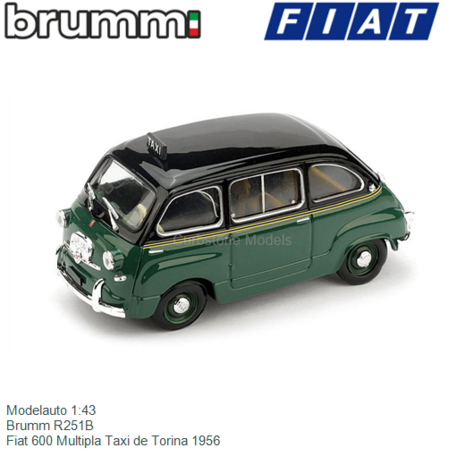 Modelauto 1:43 | Brumm R251B | Fiat 600 Multipla Taxi de Torina 1956