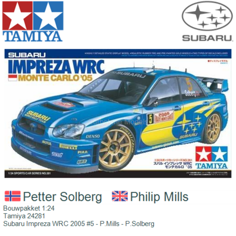 Bouwpakket 1:24 | Tamiya 24281 | Subaru Impreza WRC 2005 #5 - P.Mills - P.Solberg