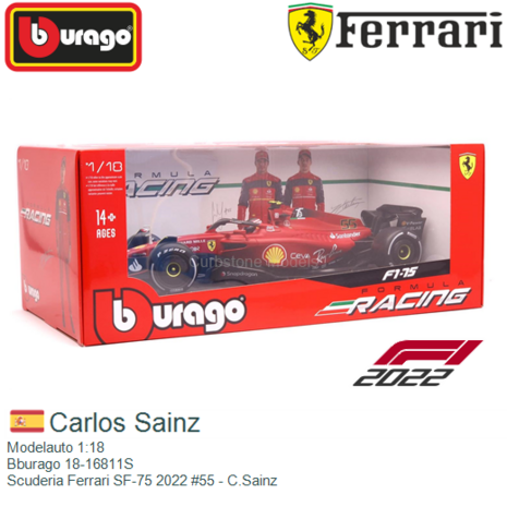 Modelauto 1:18 | Bburago 18-16811S | Scuderia Ferrari SF-75 2022 #55 - C.Sainz