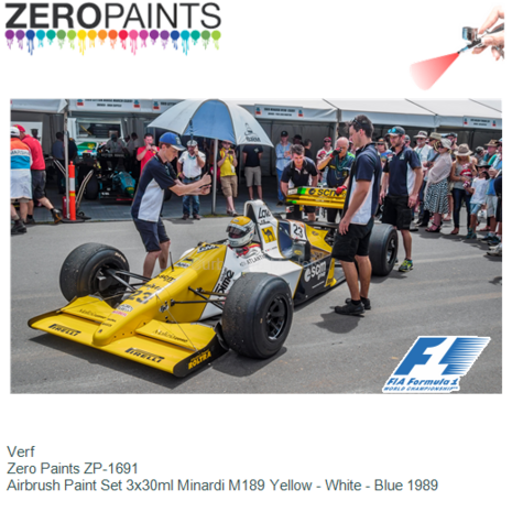 Verf  | Zero Paints ZP-1691 | Airbrush Paint Set 3x30ml Minardi M189 Yellow - White - Blue 1989