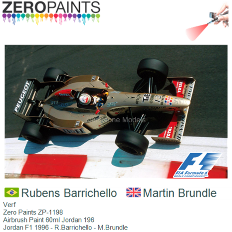 Verf  | Zero Paints ZP-1198 | Airbrush Paint 60ml Jordan 196 | Jordan F1 1996 - R.Barrichello - M.Brundle