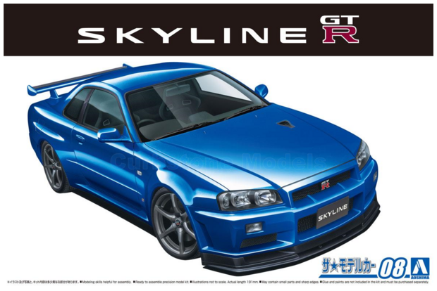 Bouwpakket 1:24 | Aoshima AO05858 | Nissan BNR34 Skyline GTR V-Spec II Midnight Blue 2002
