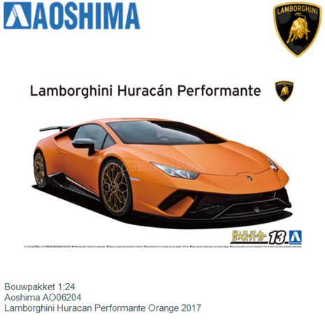 Bouwpakket 1:24 | Aoshima AO06204 | Lamborghini Huracan Performante Orange 2017