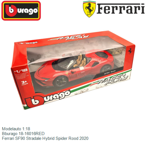 Modelauto 1:18 | Bburago 18-16016RED | Ferrari SF90 Stradale Hybrid Spider Rood 2020
