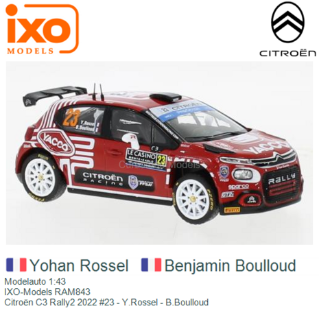 Modelauto 1:43 | IXO-Models RAM843 | Citroën C3 Rally2 2022 #23 - Y.Rossel - B.Boulloud